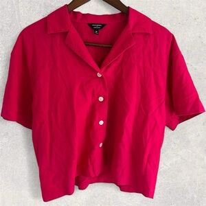 Banana Republic Fuchsia Pink Button-Down Shirt Linen Blend Women’s Medium
